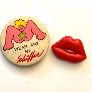 Wear- art vi rage rare Bill Schiffer Red Lips  and Pin Brooch